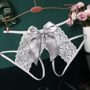 Quần Lót Ren Hoa Xẻ Đáy Cạp Cao Sexy Gợi Cảm Chip Nữ Phối Nơ Khoét Đũng Hottie Quyến Rũ - T338 Trắng