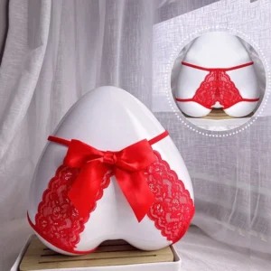 Quần Lót Ren Hoa Xẻ Đáy Cạp Cao Sexy Gợi Cảm Chip Nữ Phối Nơ Khoét Đũng Hottie Quyến Rũ - T338 Đỏ