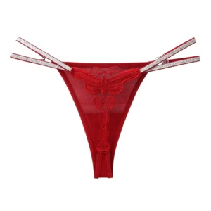 Quần Lót Lọt Khe Sexy Họa Tiết Bướm Gợi Cảm Thanh Lịch Quần Chip Nữ Phối Dây Lấp Lánh Quyến Rũ Dễ Thương - T359 Đỏ