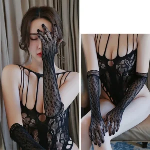 Găng Tay Lưới Phối Ren Xuyên Thấu Sexy Gợi Cảm Bao Tay Cưới Cô Dâu Phối Đồ Cực Xinh Sang Chảnh - T516 Đen