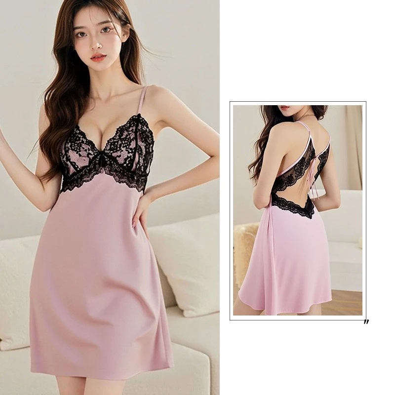 Váy Ngủ Lụa 2 Dây Xinh Phối Ren Hở Lưng Gợi Cảm Đáng Yêu Đầm Mặc Nhà Sexy Có Đệm Mút Dáng Suông Quyến Rũ - N282 Hồng 1 Váy Ngủ Lụa 2 Dây Xinh Phối Ren Hở Lưng Gợi Cảm Đáng Yêu Đầm Mặc Nhà Sexy Có Đệm Mút Dáng Suông Quyến Rũ - N282 Hồng