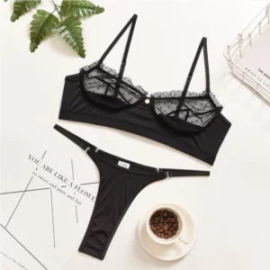Bộ Đồ Lót Ren Bèo Chấm Bi Cực Xinh Quyến Rũ Set Nội Y Nữ Lưới Đáng Yêu Gợi Cảm - T337 Đen