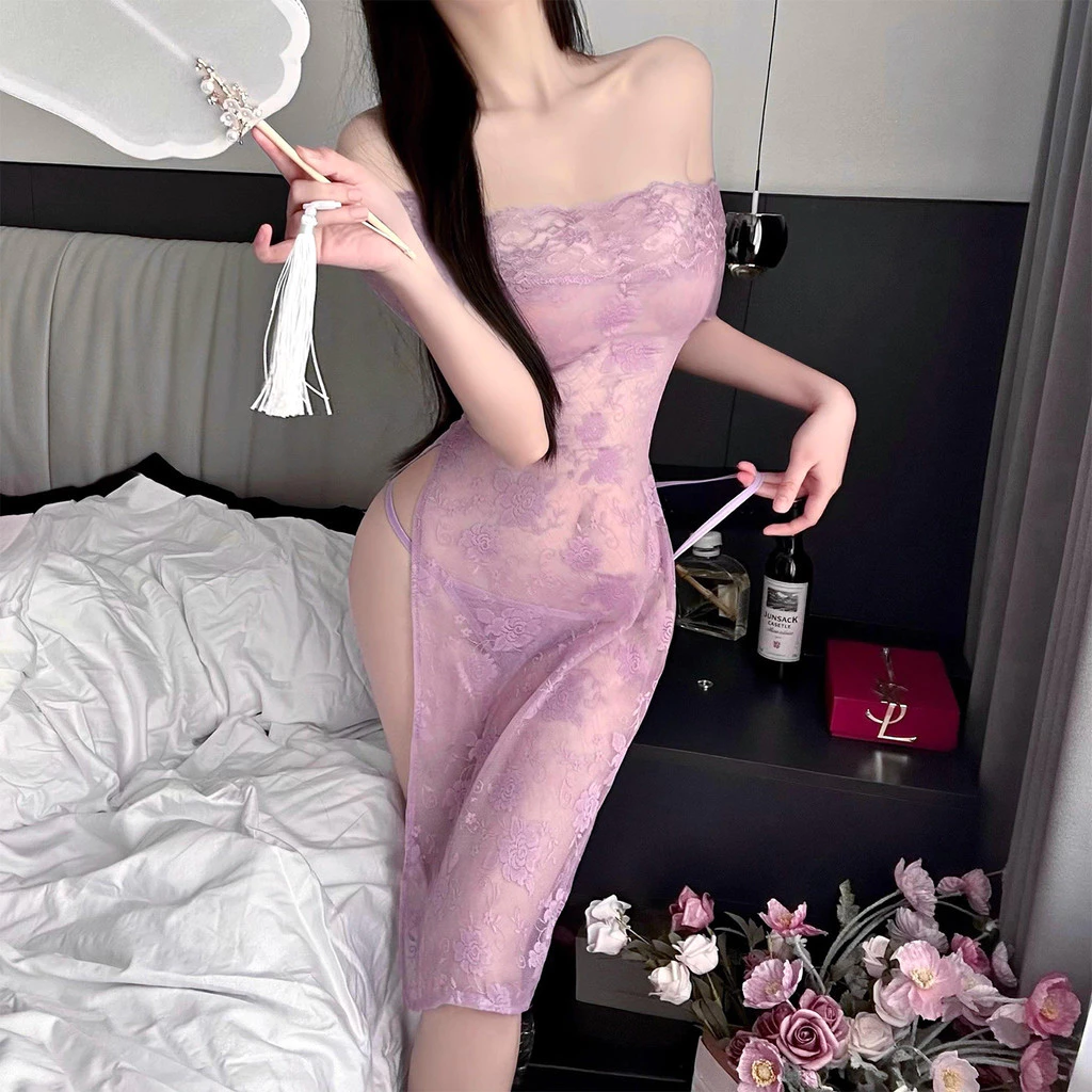Đầm Ngủ Dài Ren Hoa Trễ Vai Quyến Rũ Thanh Lịch Váy Sườn Xám Xẻ Tà Đùi Kèm Chip Gợi Cảm Đáng Yêu - N122 12 sg 11134201 8261n