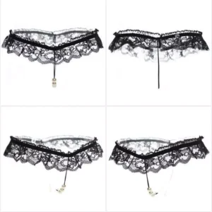 Quần Lót Lọt Khe Dây Đính Hạt Đen Đỏ Trắng Hồng Sexy Gợi Cảm Quần Chip Nữ Ren Xuyên Thấu Đáng Yêu - T301 Đen