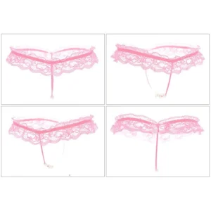 Quần Lót Lọt Khe Dây Đính Hạt Đen Đỏ Trắng Hồng Sexy Gợi Cảm Quần Chip Nữ Ren Xuyên Thấu Đáng Yêu - T301 Hồng