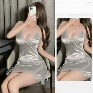 Váy Ngủ 2 Dây Sexy Phối Ren Xẻ Tà Siêu Xinh Gợi Cảm Đầm Ngủ Nữ Mặc Nhà Trơn Tặng Chip Quyến Rũ - N207 Xám