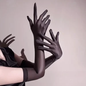 Găng Tay Lụa Bóng Siêu Mịn Quyến Rũ Bao Tay Cô Dâu Phối Đồ Cosplay Đi Tiệc Cực Xinh Gợi Cảm - T519 Đen Bóng