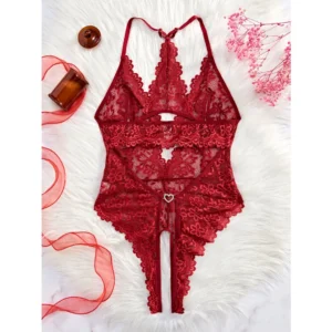 Bodysuit Ren Hoa Xẻ Ngực Sexy Gợi Cảm Đồ Ngủ Liền Thân Hở Đũng Quyến Rũ Đáng Yêu - N940 Đỏ