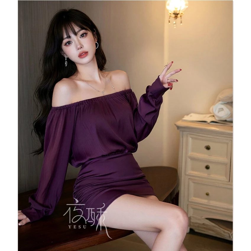 Set Đầm Body Trễ Vai Hở Lưng Siêu Xinh Quyến Rũ Váy Ngủ Tiểu Thư Dài Tay Ôm Hông Gợi Cảm Thanh Lịch - N298 Tím 9 vn 11134207 81ztc mmbnw9ttkjdbd6