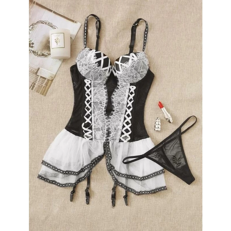 Váy Ngủ Ren Bèo Có Gọng Kèm Đại Garter Nịt Tất Vớ Gợi Cảm Thanh Lịch Áo Corset Xuyên Thấu Sexy Tôn Dáng - N814 22 vn 11134207 81ztc mottz43r75s1c2