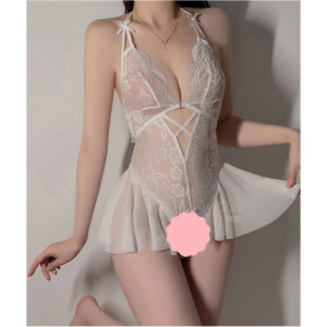 Đồ Ngủ Jumpsuit Nữ Liền Thân Xuyên Thấu Khoét Đáy Gợi Cảm Xinh Xắn Bodysuit Liền Váy Đáng Yêu Tinh Tế - N514 Trắng