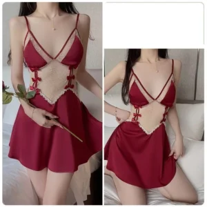 Váy Ngủ Sexy Phối Ren Ngực Hở Lưng Gợi Cảm Xinh Yêu Đầm Lụa 2s Cổ V Dáng Xoè Dễ Thương Quyến Rũ - N272 Đỏ