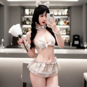 Cosplay Hầu Gái Anime Xẻ V1 Phối Nơ Xinh Xắn Gợi Cảm Váy Ngủ Xếp Ly Nàng Hầu Dáng Xoè Đáng Yêu Quyến Rũ - N371 Gold