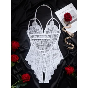 Bodysuits Đồ Lót Liền Thân Xẻ Đáy Ren Hoa Sexy Quyến Rũ Áo Ngủ 1 Mảnh Phối Dây Ngực Gợi Cảm - N906 Trắng