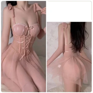 Đầm Ren KTV Xuyên Thấu Có Gọng Đệm Ngực Tôn Dáng Liền Váy Gợi Cảm Xinh Xắn Áo Corset Định Hình Quyến Rũ - N818 Nude