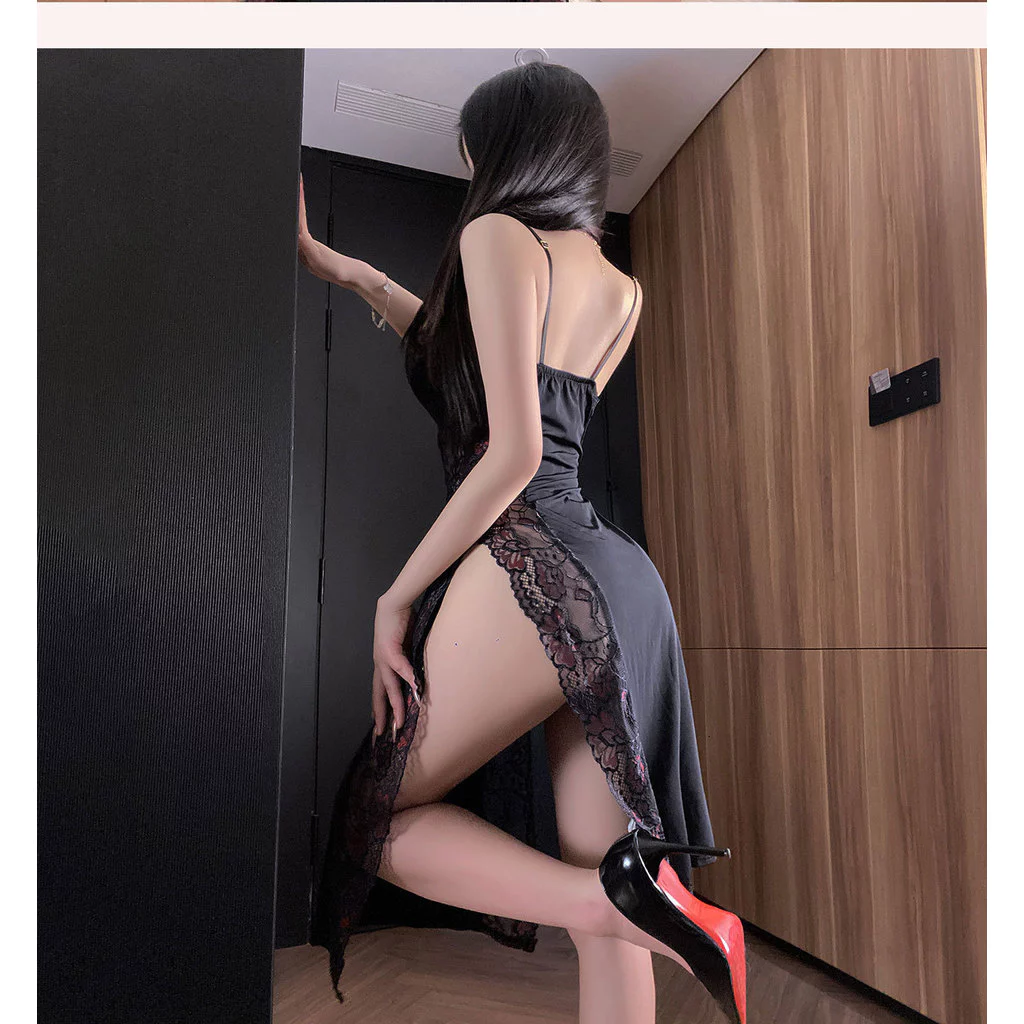 Đầm Ngủ Dài Phối Ren Hoa Xẻ Tà Quyến Rũ Sang Trọng Váy Sườn Xám Ôm Body Xẻ V1 Tôn Dáng Gợi Cảm - N244 Đỏ Đen 9 sg 11134201 82628 mj5cq73f826a6a
