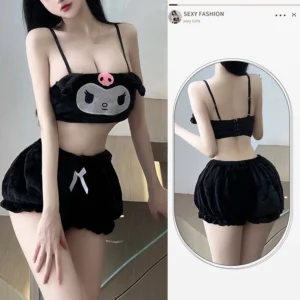 Bộ Đồ Ngủ Bé Thỏ Bông Dễ Thương Gợi Cảm Set Cosplay Cinnamoroll Mặc Nhà 3 Màu Siêu Sexy Đáng Yêu - N187 Đen