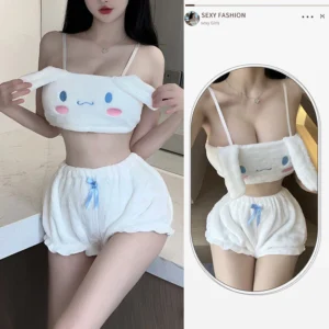 Bộ Đồ Ngủ Bé Thỏ Bông Dễ Thương Gợi Cảm Set Cosplay Cinnamoroll Mặc Nhà Siêu Sexy Đáng Yêu - N187 Trắng