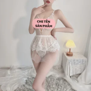 Váy Ngủ Sexy Ren Xuyên Thấu Gợi Cảm Dây Chuỗi Hạt Sang Chảnh Đầm Tiểu Thư Dáng Xòe Kèm Chip Lọt Khe Quyến Rũ - N226 Trắng