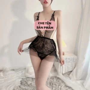 Váy Ngủ Sexy Ren Xuyên Thấu Gợi Cảm Dây Chuỗi Hạt Sang Chảnh Đầm Tiểu Thư Dáng Xòe Kèm Chip Lọt Khe Quyến Rũ - N226 Đen