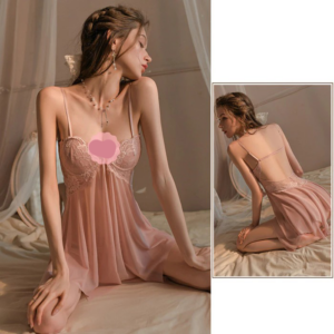 Váy Ngủ Ren Xuyên Thấu Có Gọng Nâng Ngực Mềm Mịn Gợi Cảm Đầm 2 Dây Nữ Xẻ Tà Hở Lưng Quyến Rũ Cao Cấp - N133 Nude
