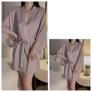 Áo Choàng Ngủ Lụa Tay Dài Cao Cấp Sang Trọng Áo Khoác Ngoài Nữ Kèm Dây Cột Sexy Gợi Cảm - N191 Tím