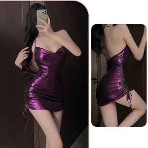 Váy Body Dây Rút Cổ Đổ Sexy Gợi Cảm Đầm Bodycon Dáng Ôm Bóng Sang Chảnh Đồ Đi Tiệc Bar Club Quyến Rũ - N271 Tím