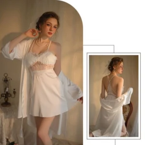 Váy Ngủ Sexy Phối Ren Hoa Phong Cách Tiểu Thư Gợi Cảm Thanh Lịch Đồ Ngủ Lụa 2 Dây Hở Lưng Xinh Quyến Rũ - N277 Trắng