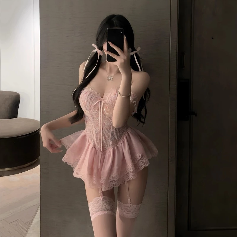 Váy Ngủ Sexy Cánh Tiên Ren Hoa Có Gọng Kèm Garter Nịt Tất Gợi Cảm Sang Chảnh Áo Corset Định Hình Dáng Xoè Quyến Rũ - N820 Hồng 8 vn 11134207 7ras8 mapat29r41vw7d