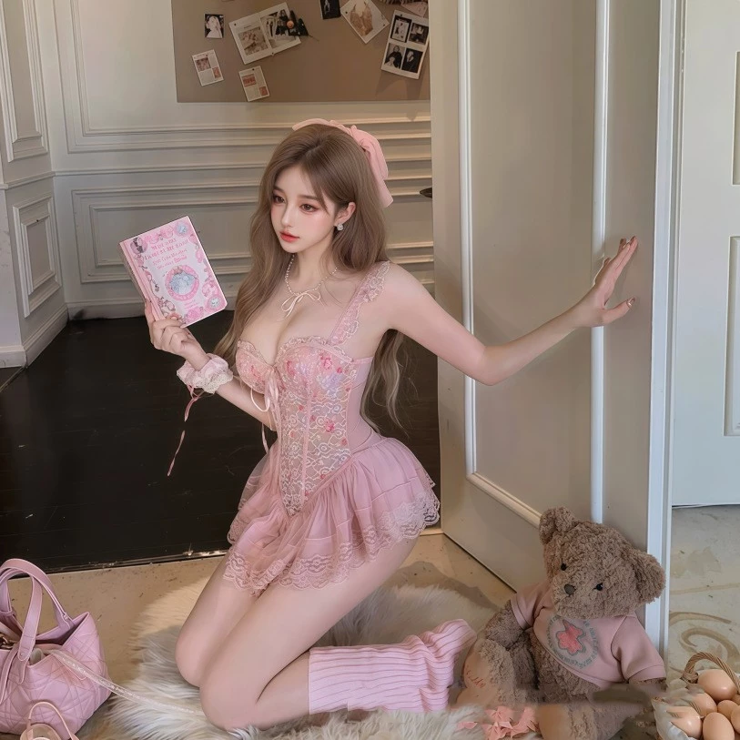 Váy Ngủ Sexy Cánh Tiên Ren Hoa Có Gọng Kèm Garter Nịt Tất Gợi Cảm Sang Chảnh Áo Corset Định Hình Dáng Xoè Quyến Rũ - N820 Hồng 9 vn 11134207 7ras8 mapat2ab38htec