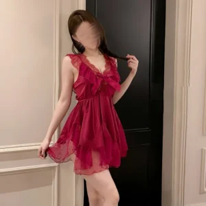 Váy Ngủ Sexy Lụa Phối Ren Chấm Bi Đẹp Xinh Gợi Cảm Đầm Mặc Nhà Dáng Xòe Phối Nơi Dễ Thương Cao Cấp - N169 Đỏ