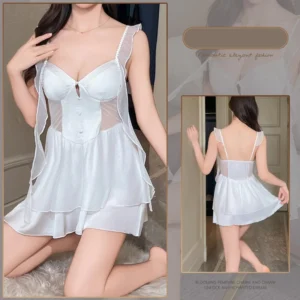 Váy Ngủ Sexy Cánh Tiên 2 Tầng Có Đệm Lót Sang Chảnh Gợi Cảm Đồ Ngủ Lụa Dáng Xoè Quyến Rũ Cao Cấp - N127 Trắng
