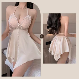Váy Ngủ Sexy Cánh Bướm Kèm Đệm Lót Gợi Cảm Sang Chảnh Đầm Mặc Nhà Lụa Xòe Tôn Dáng Quyến Rũ - N134 Nude